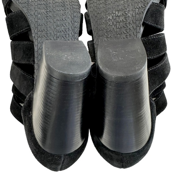 Michael Kors Sherry Black Suede Strappy Cage Staked Heel Sandals Women’s Size 9M - Picture 12 of 16